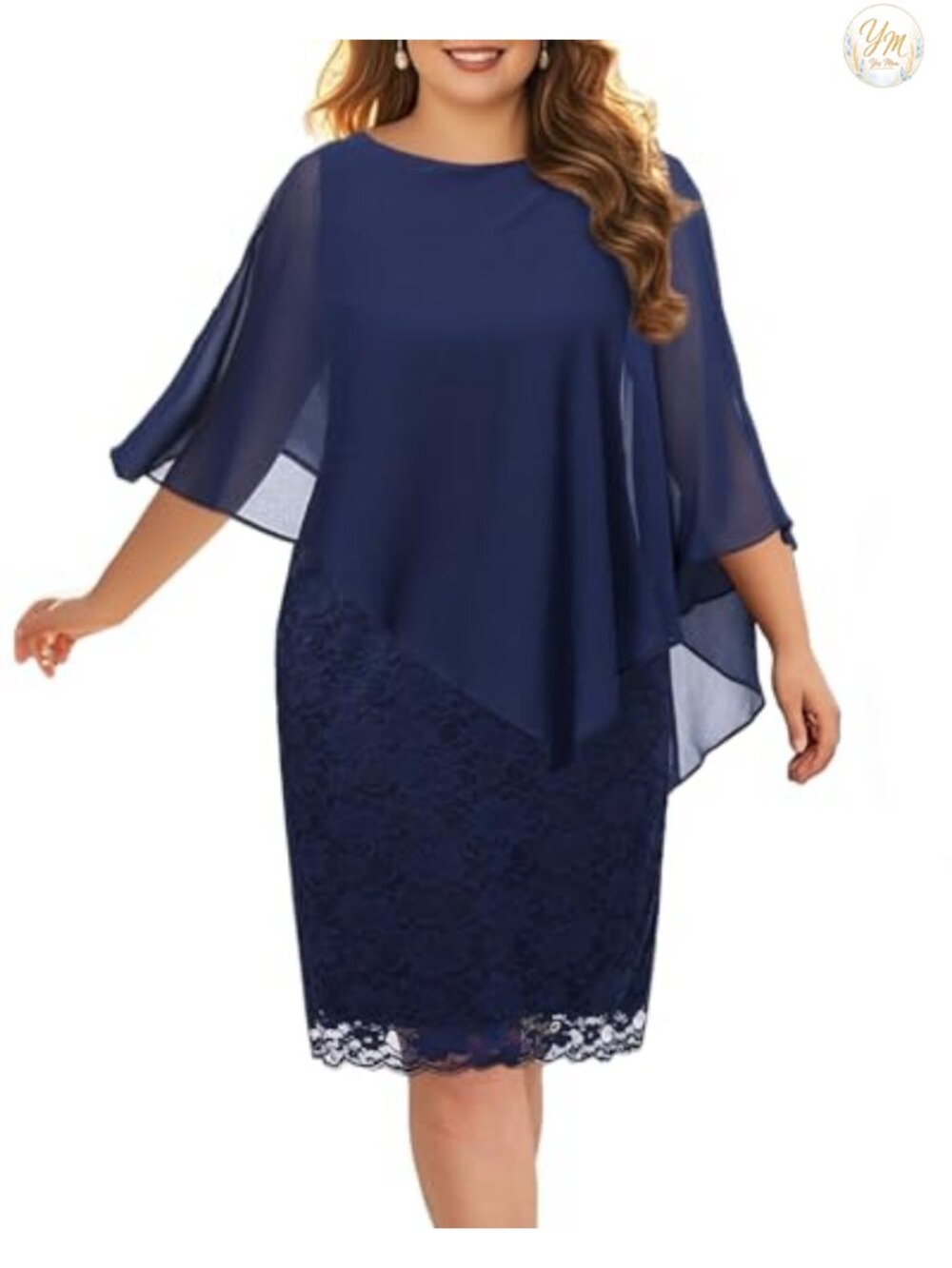 Plus Size Semi Formal Lace Cape Dress Women Sheath Cocktail